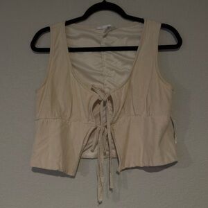 Elegant Cream Tie-Front Crop Top